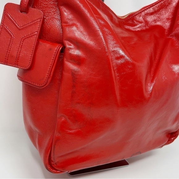 YSL Yves Saint Laurent Multy Large Hobo Bag Red Patent Leather - Picture 13 of 15